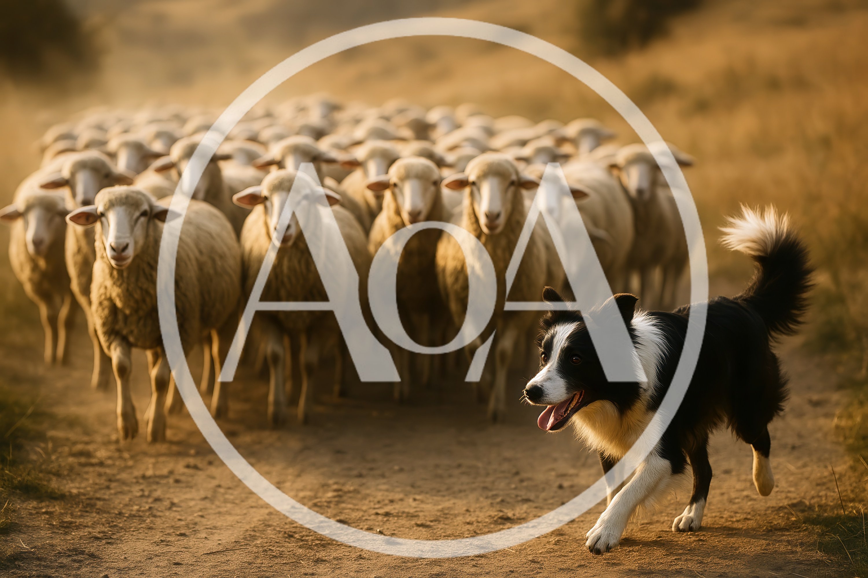 Border Collie Herding Sheep on Dusty Path