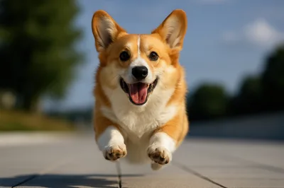 Happy Corgi Running Outdoors