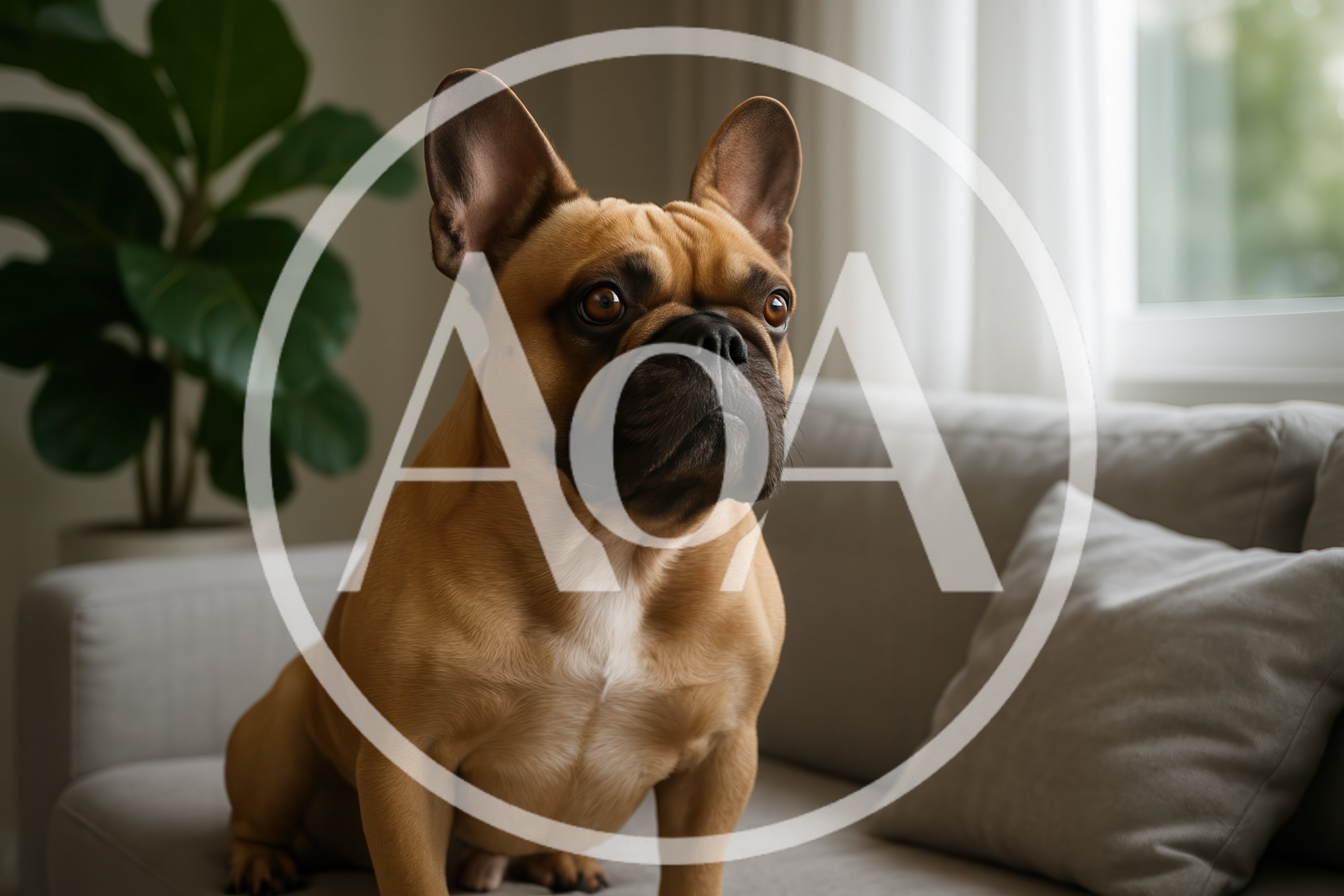 Fawn French Bulldog Sitting On A Living Room Sofa