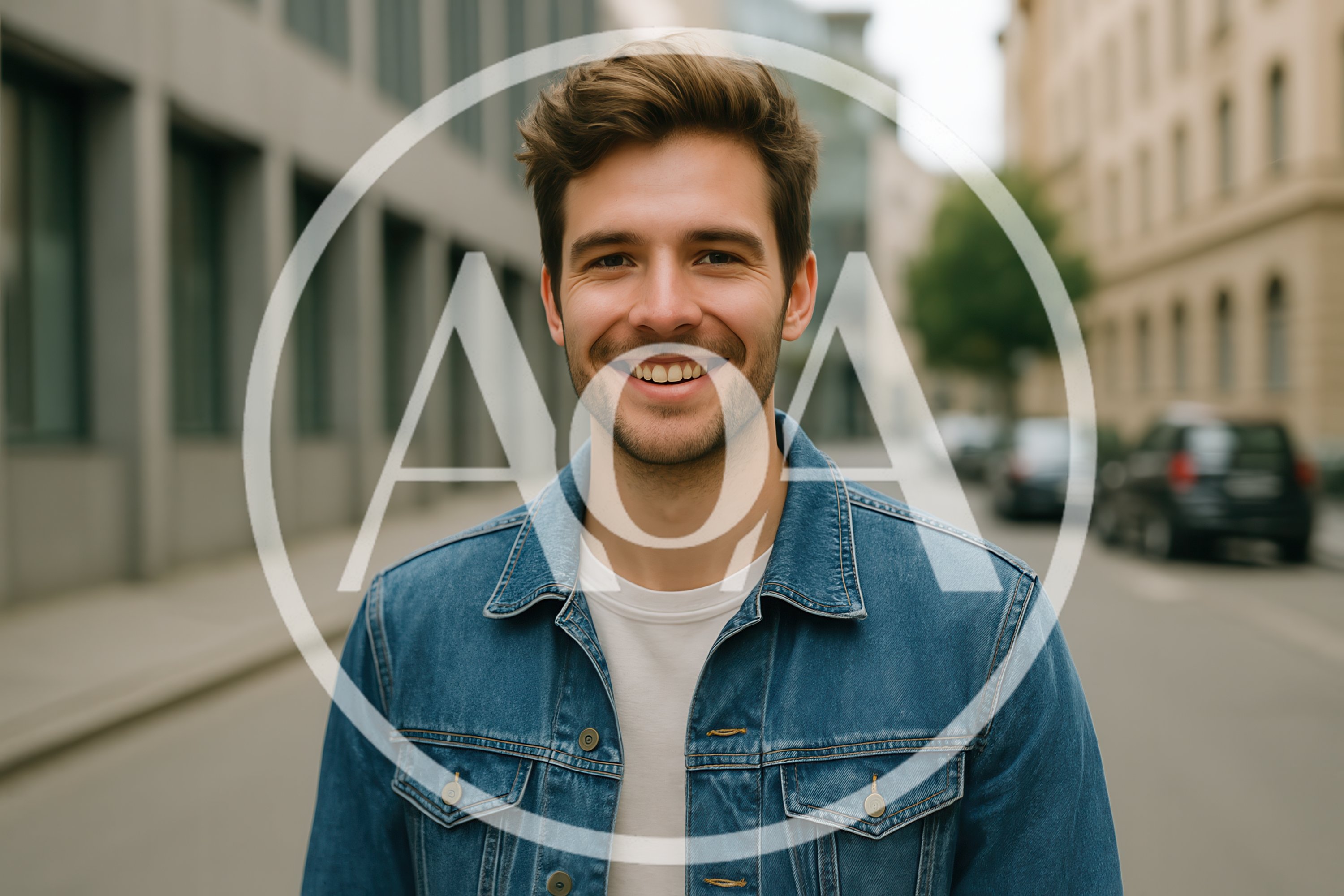 Portrait Of A Smiling Young Man In Denim Jacket