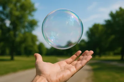 Human Hand Holding A Floating Soap Bubble