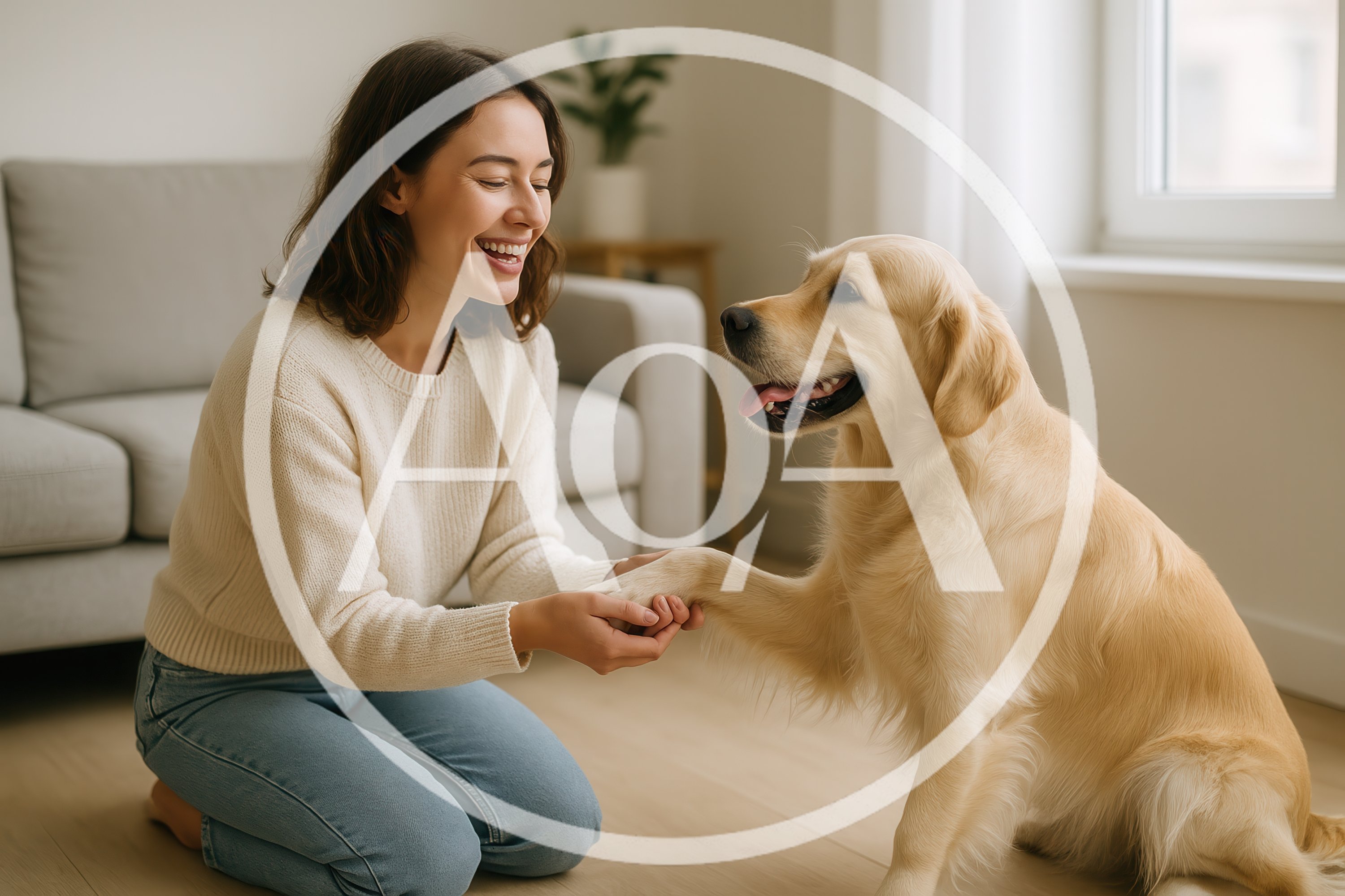 Young Woman Training Her Golden Retriever Dog