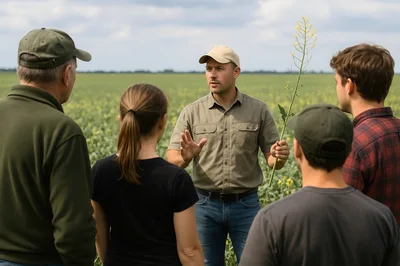 Agricultural Expert Explaining Crop Health To Farmers