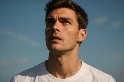 Portrait Of A Young Man Looking Upwards