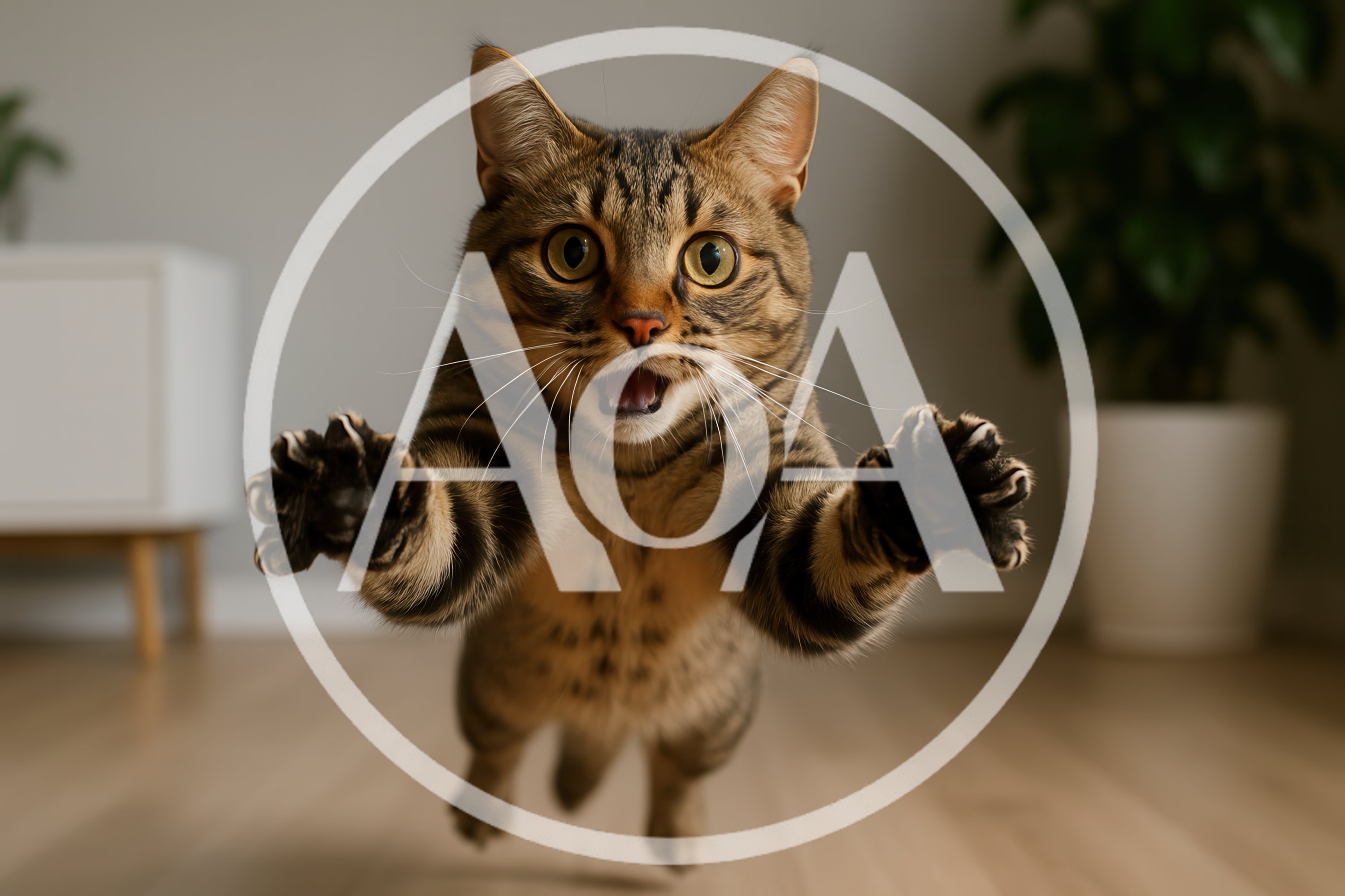 Playful Tabby Cat Jumping Towards Camera
