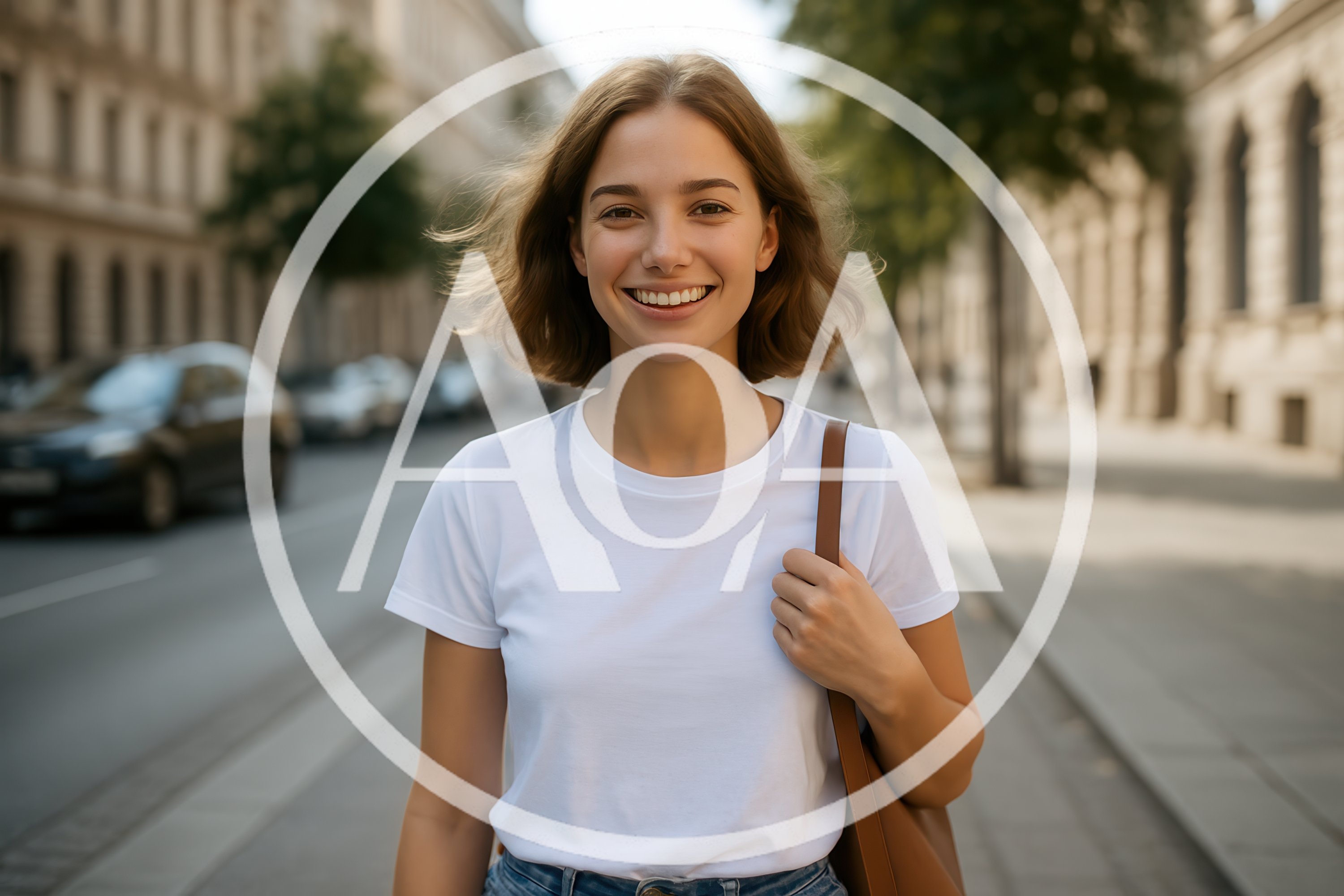 Young Woman Smiling While Walking Down City Street