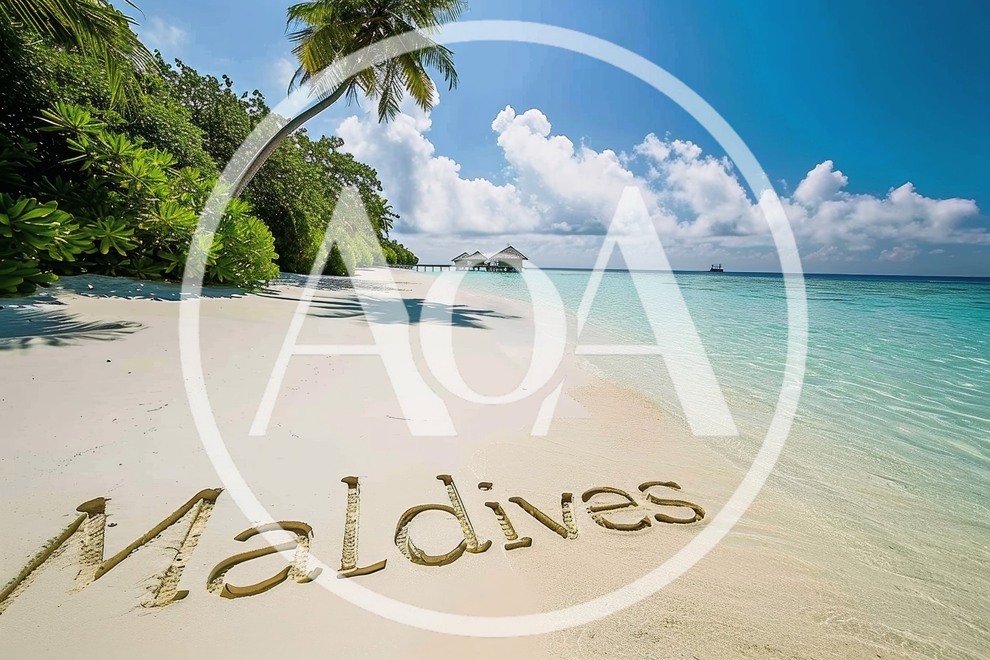 Maldives Written In The Sand On A Tropical Beach