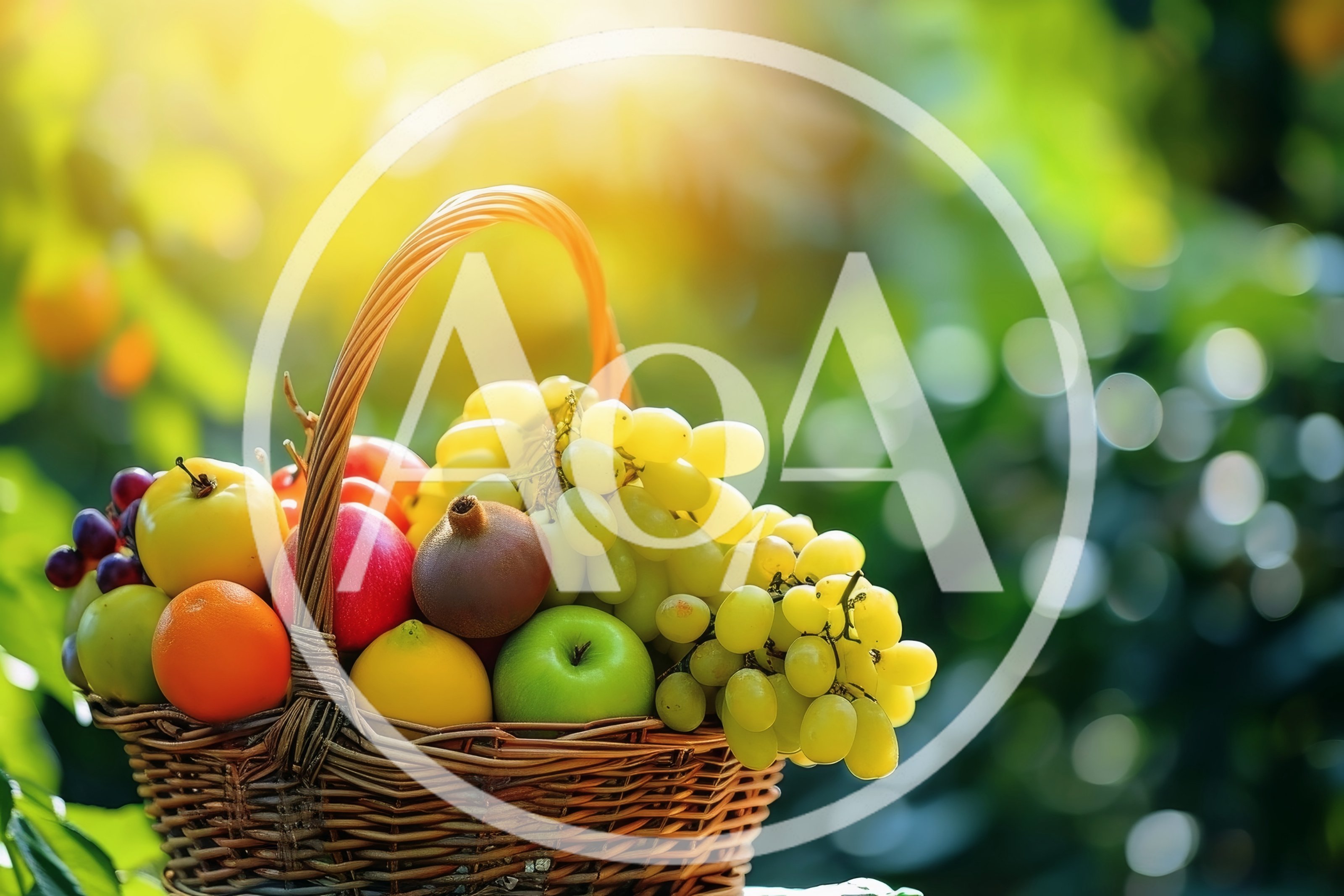 Wicker Basket Filled With Fresh Assorted Fruits