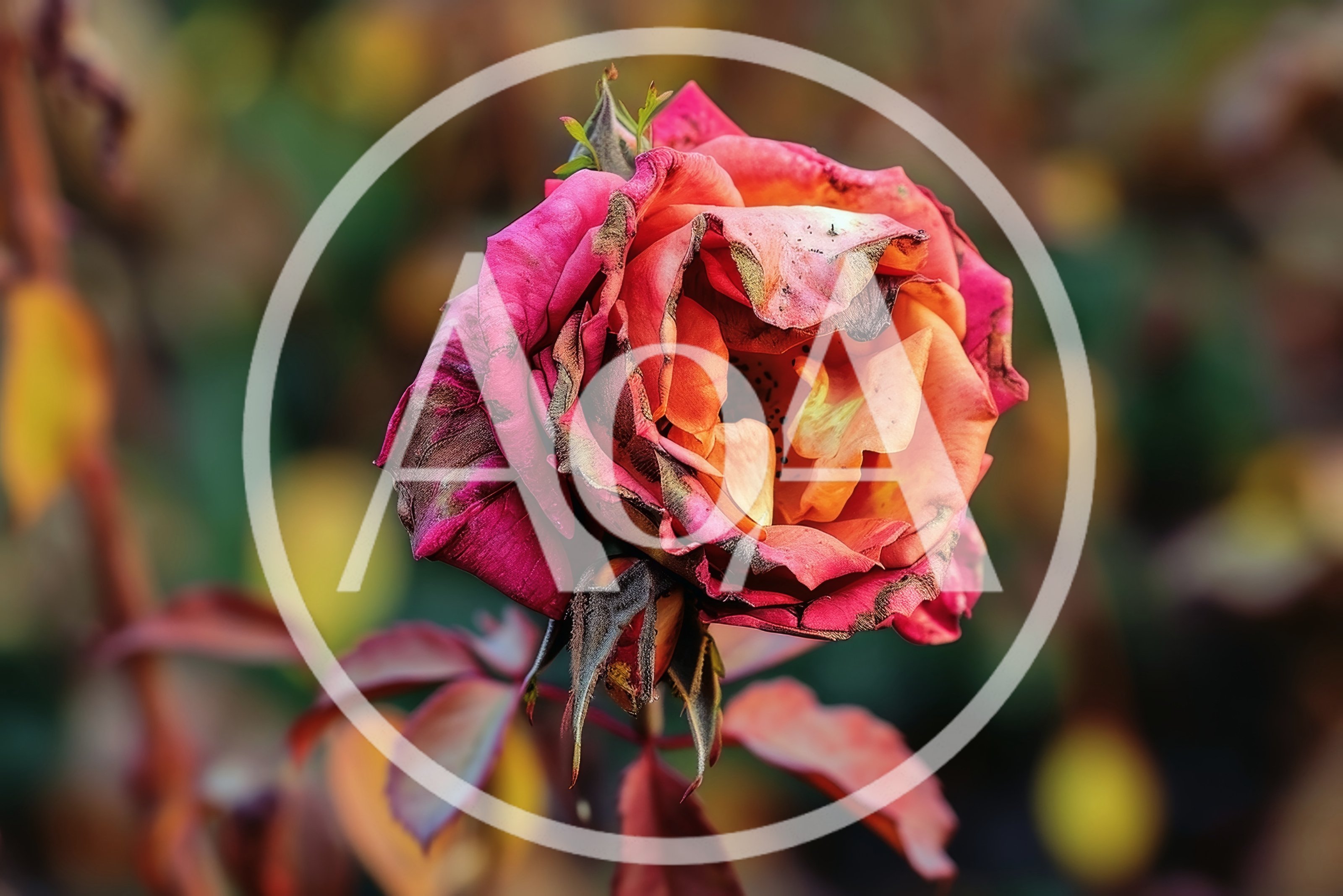 Wilted Pink And Orange Rose In Garden