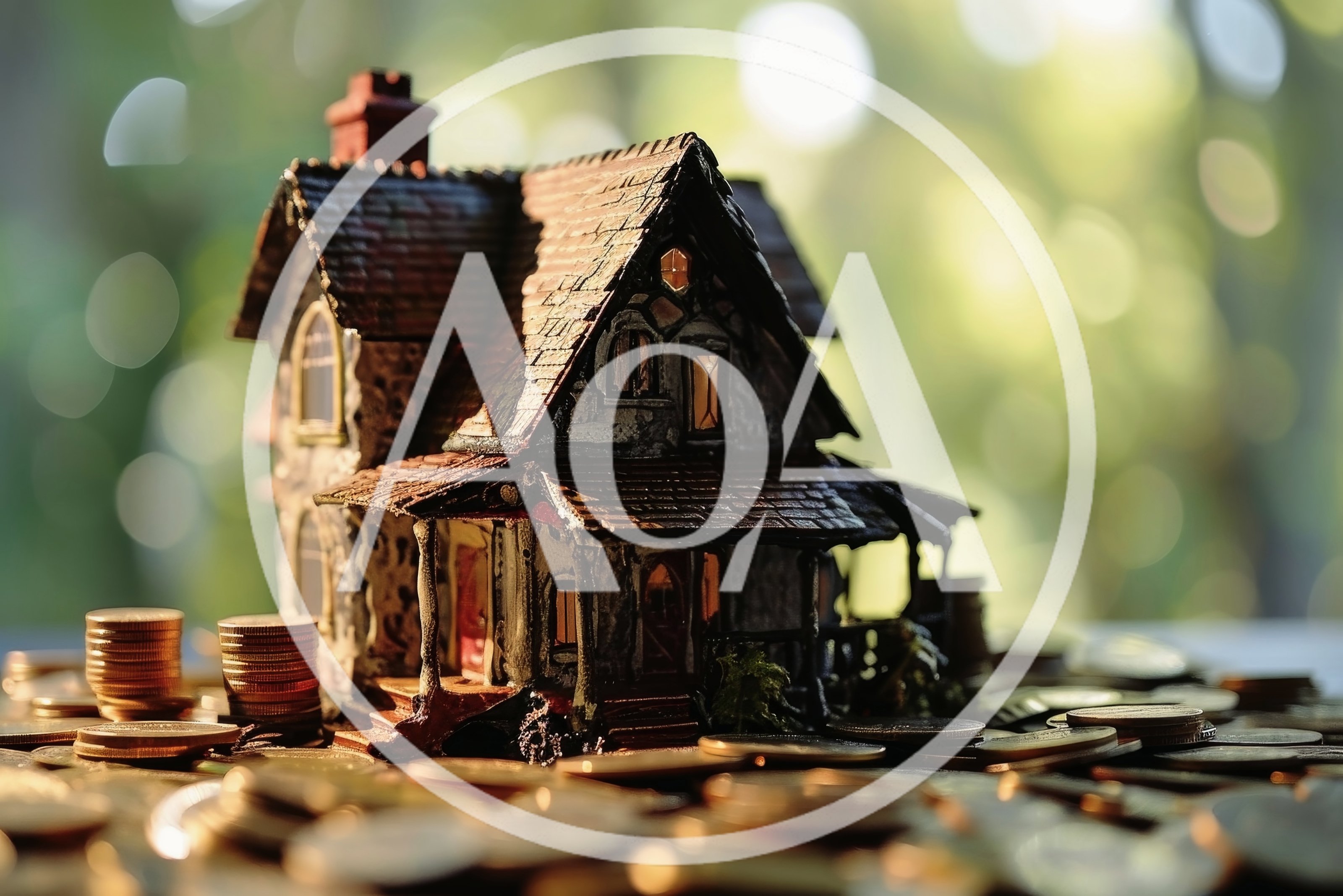 Miniature House Model Surrounded By Stacks Of Gold Coins