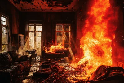 Living Room Interior Engulfed In Intense Fire
