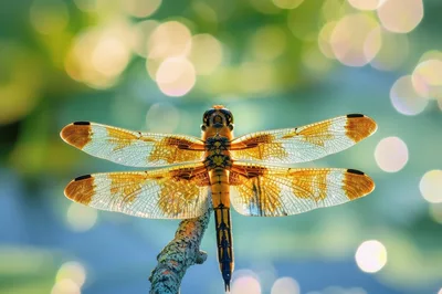 Macro Shot Of A Dragonfly Perched On A Branch