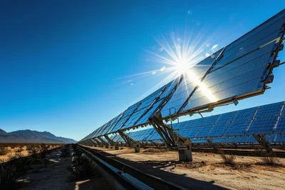 Solar Trough Concentrator Array in Desert Landscape