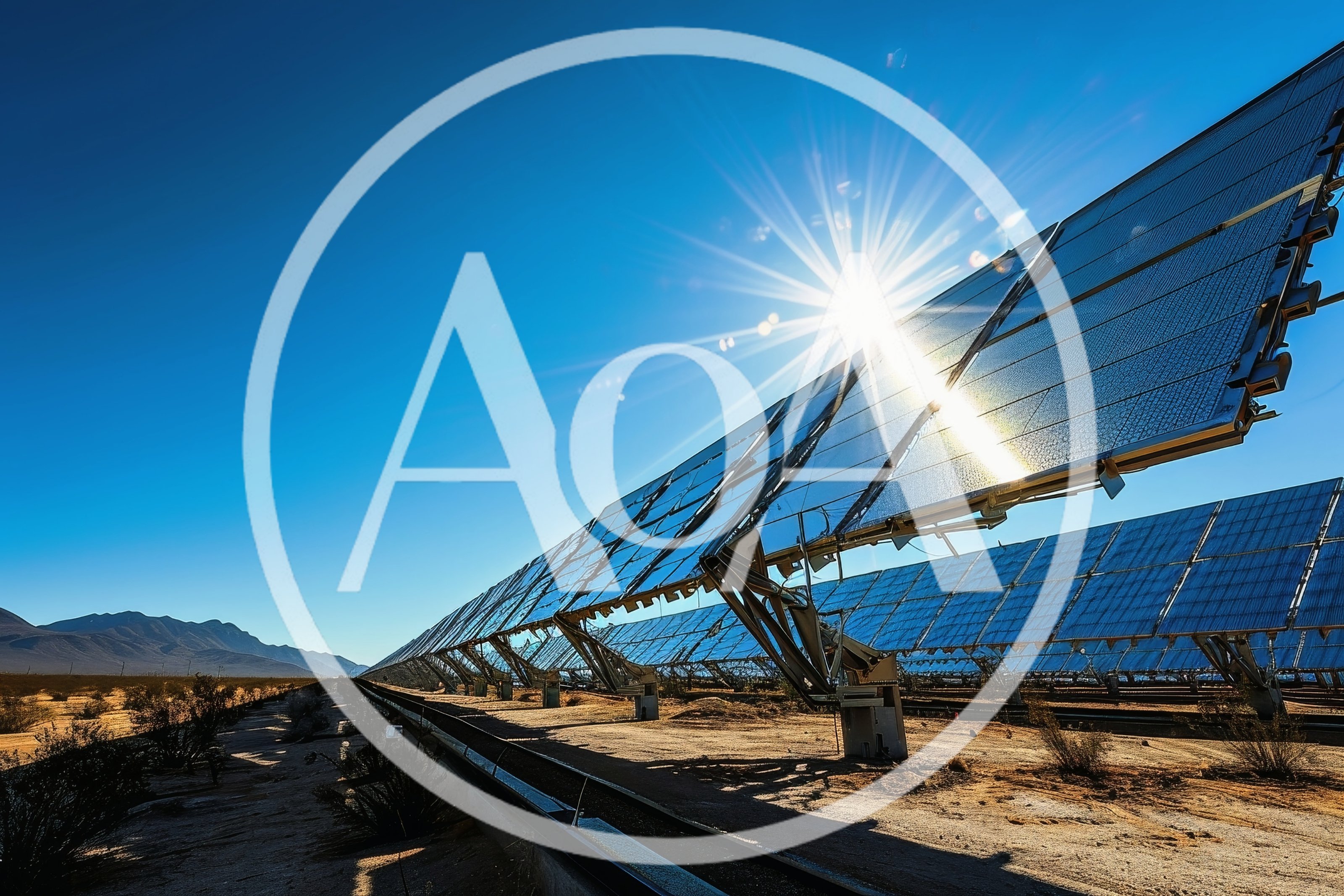 Solar Trough Concentrator Array in Desert Landscape