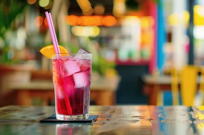 Refreshing Pink Cocktail With Orange Garnish On Wooden Table