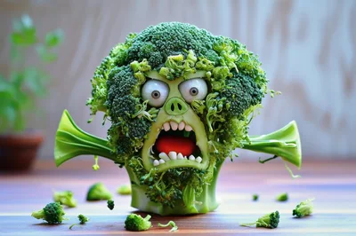 Angry Broccoli Monster Character Made Of Fresh Vegetables