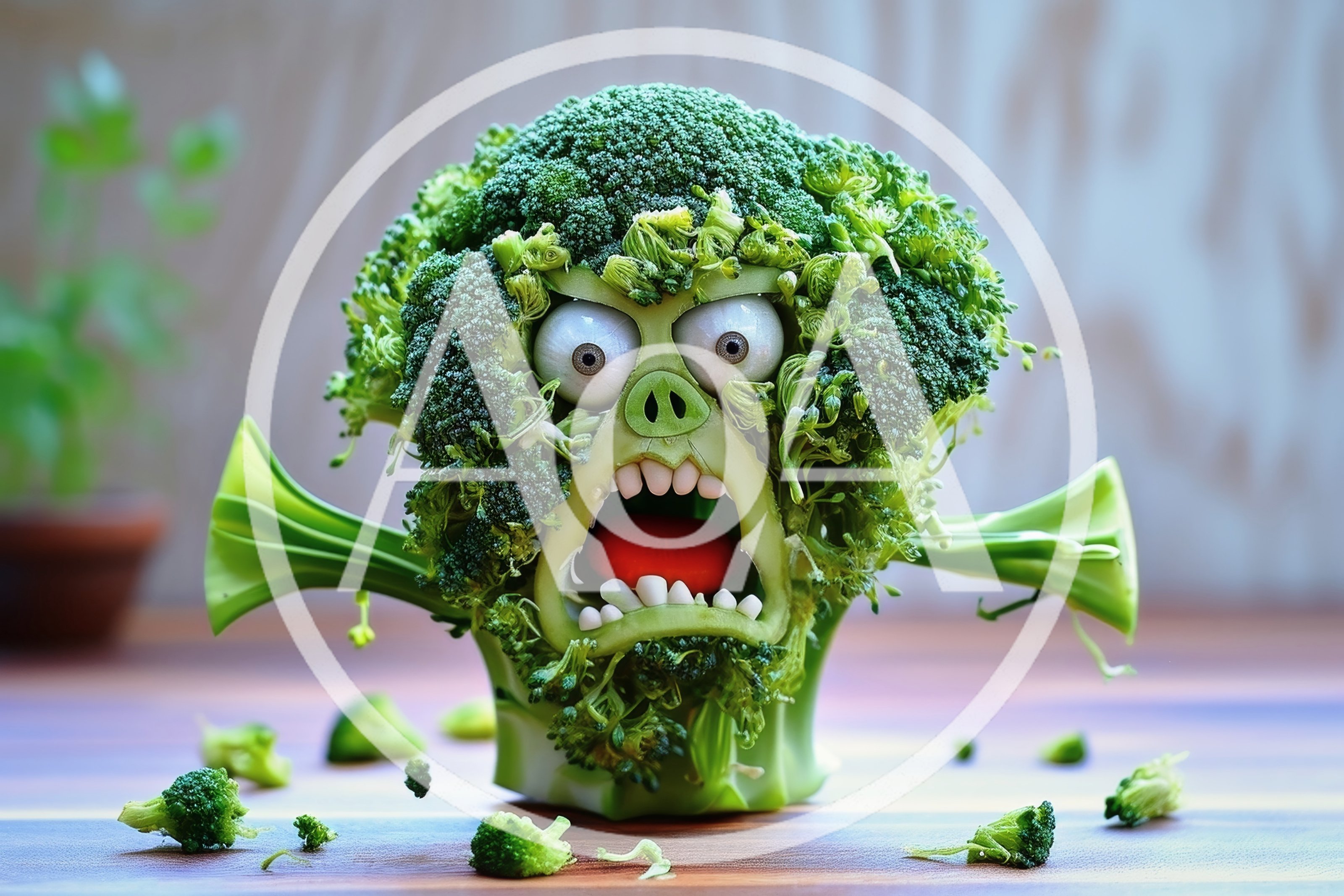 Angry Broccoli Monster Character Made Of Fresh Vegetables