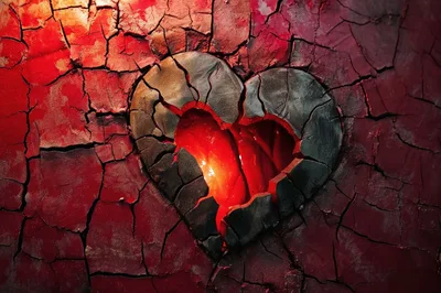 Cracked Red Heart Symbol With Glowing Interior