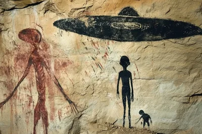 Ancient Cave Painting Depicting Extraterrestrial Beings and UFO