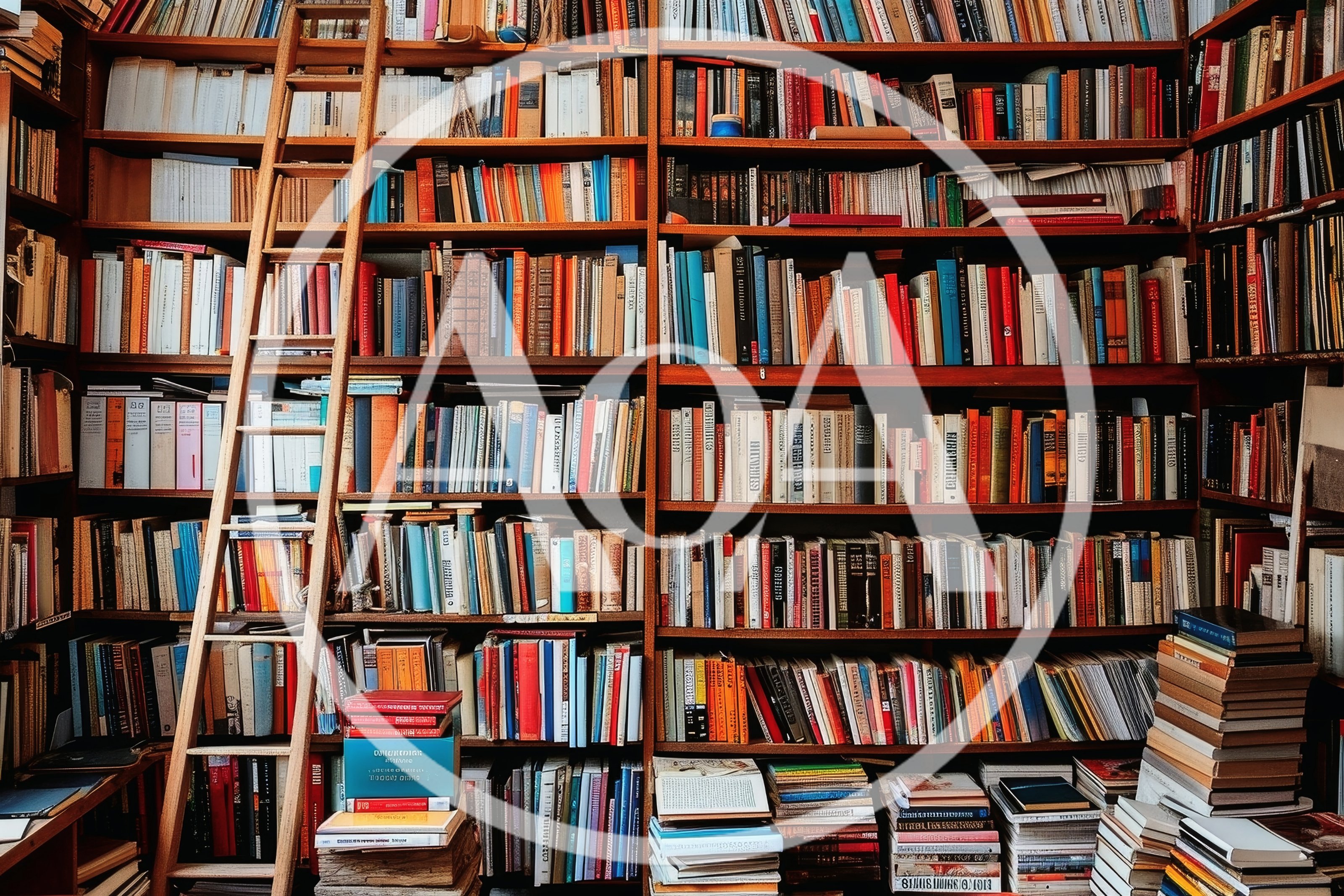 Library Bookshelves With Wooden Rolling Ladder