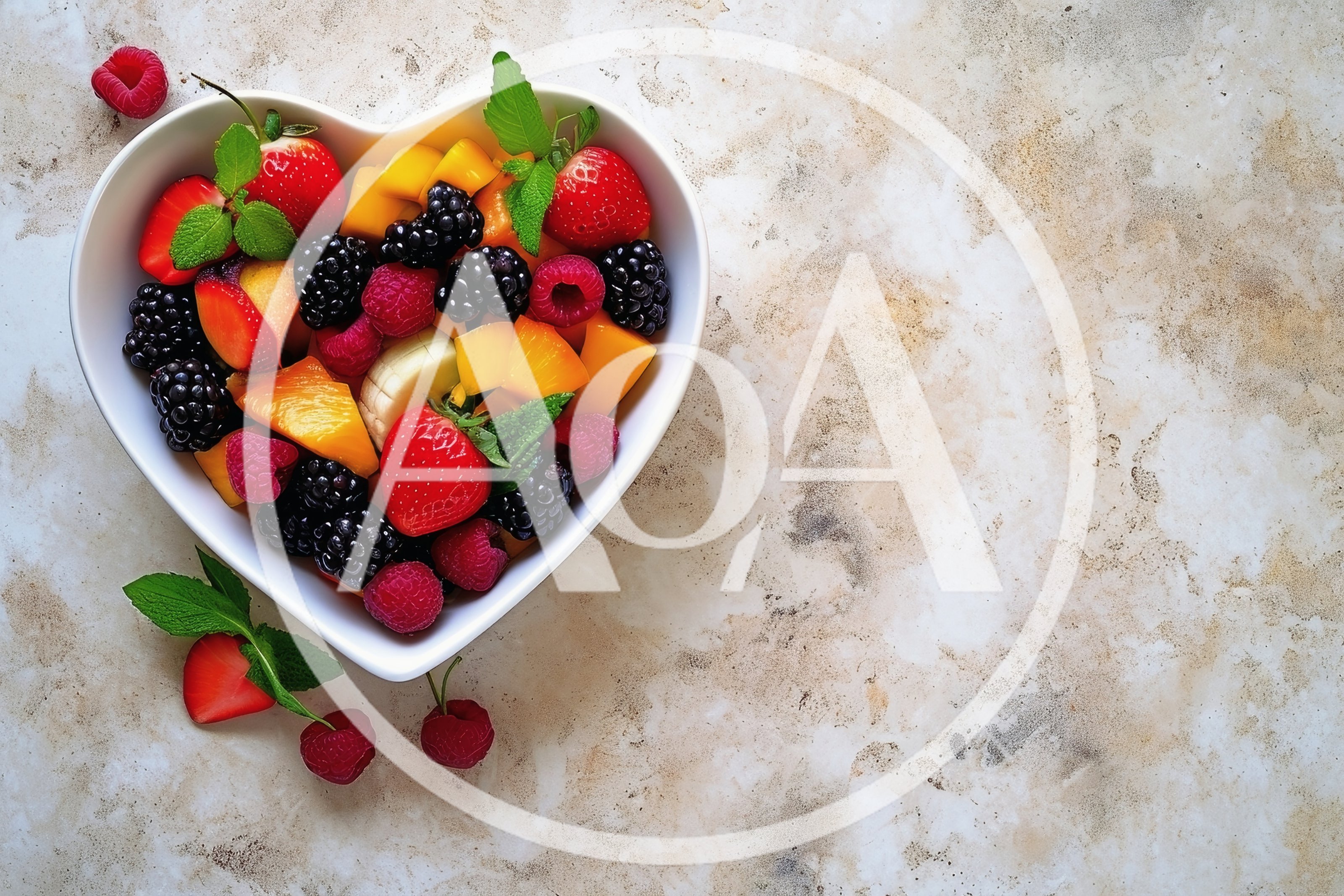 Heart Shaped Bowl Filled With Fresh Fruit Salad