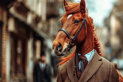 Anthropomorphic Horse Wearing A Vintage Tweed Suit
