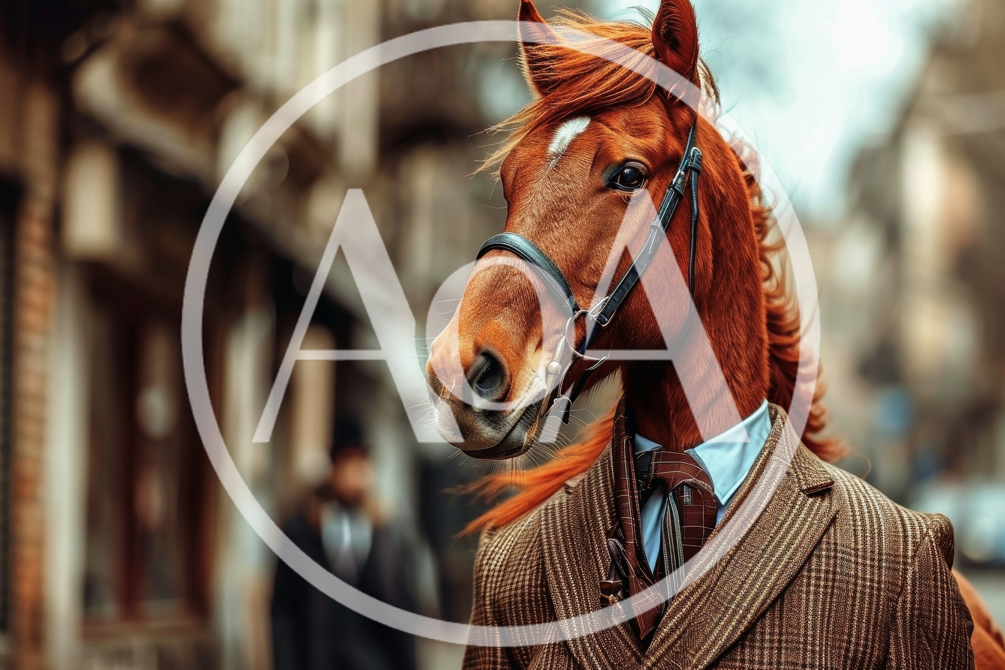 Anthropomorphic Horse Wearing A Vintage Tweed Suit