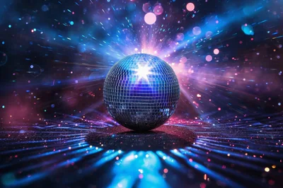 Disco Ball Reflecting Vibrant Neon Light Beams