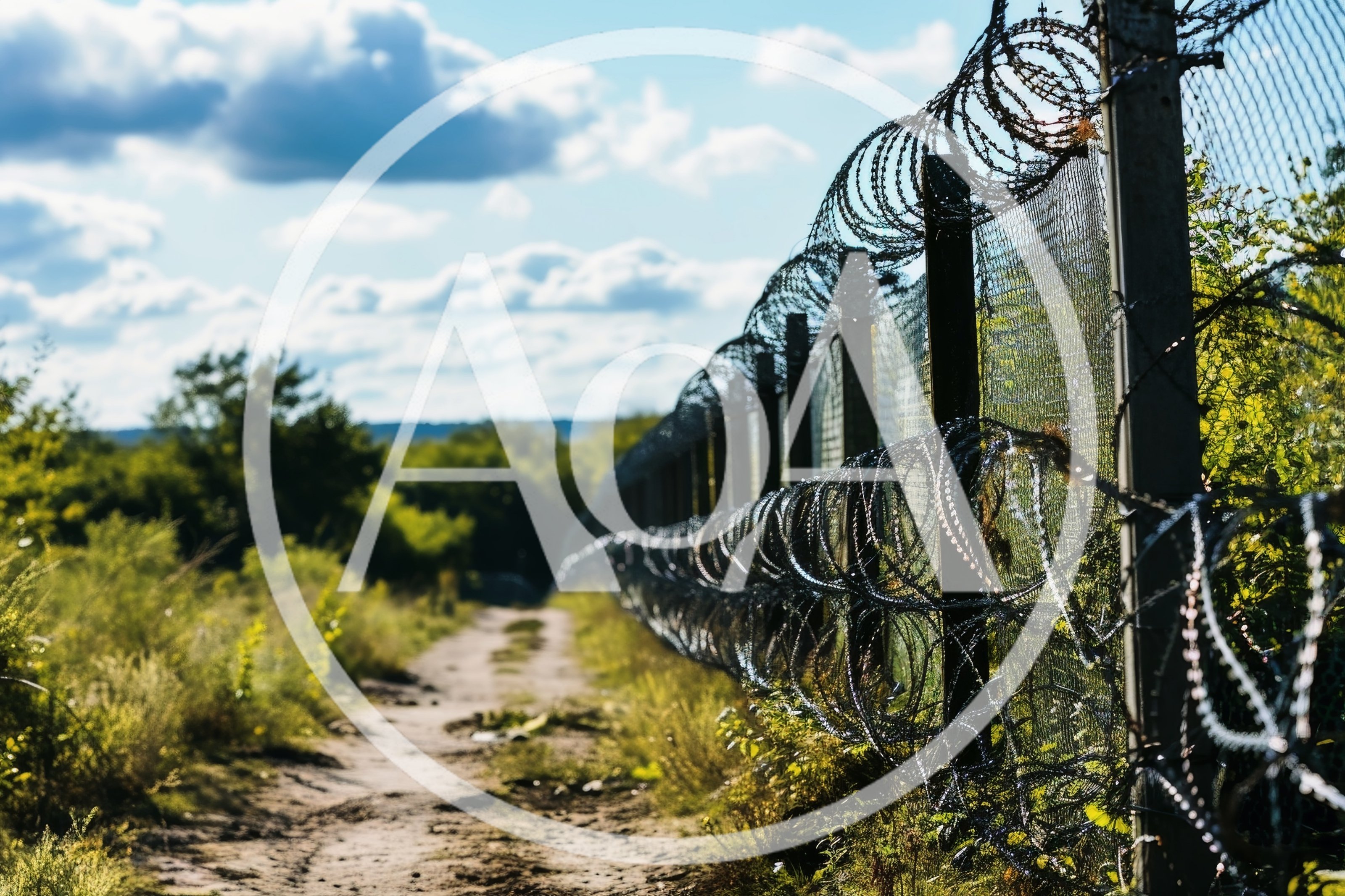 Barbed Wire Fence Along A Dirt Path