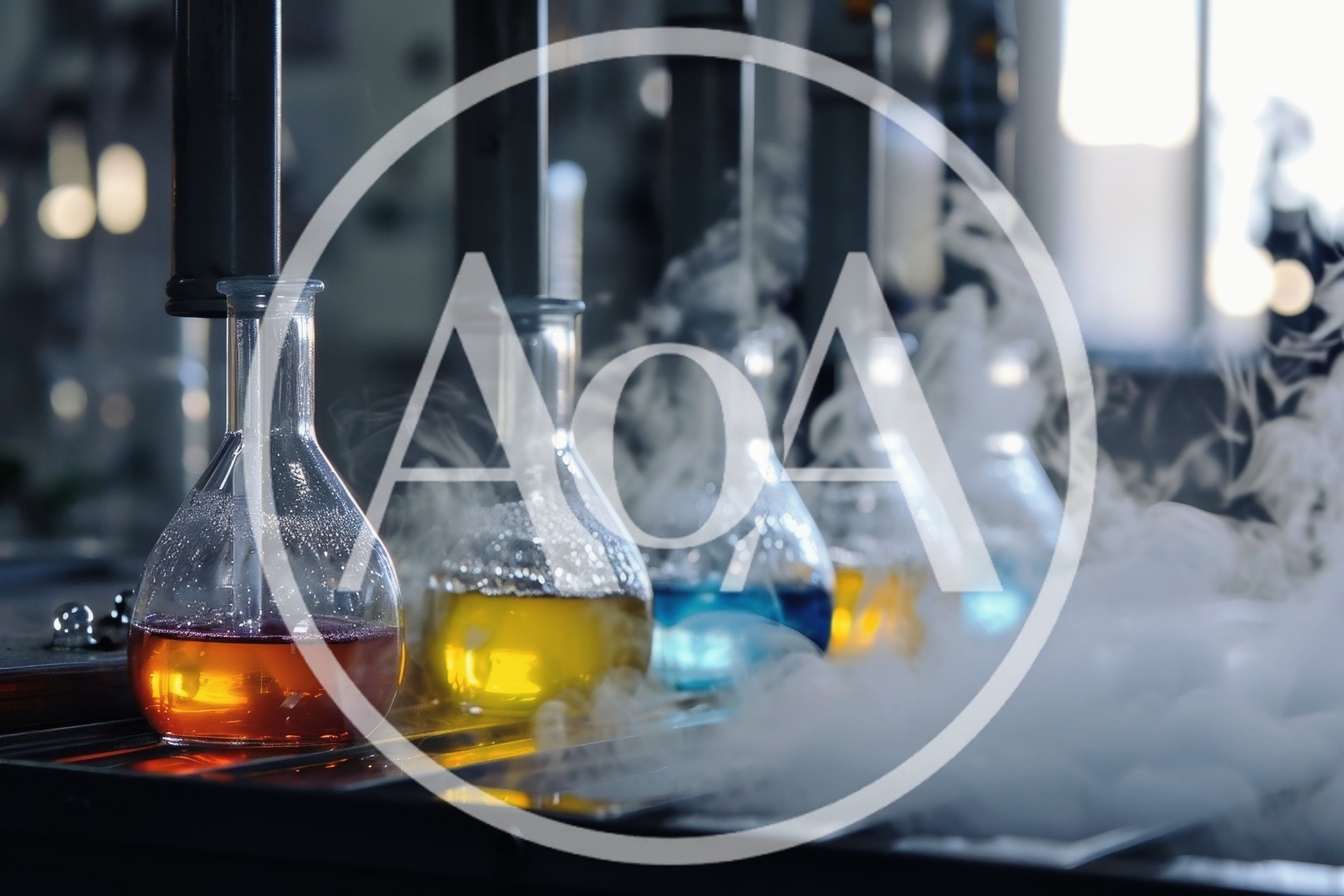 Laboratory Glass Flasks With Colorful Chemical Reactions