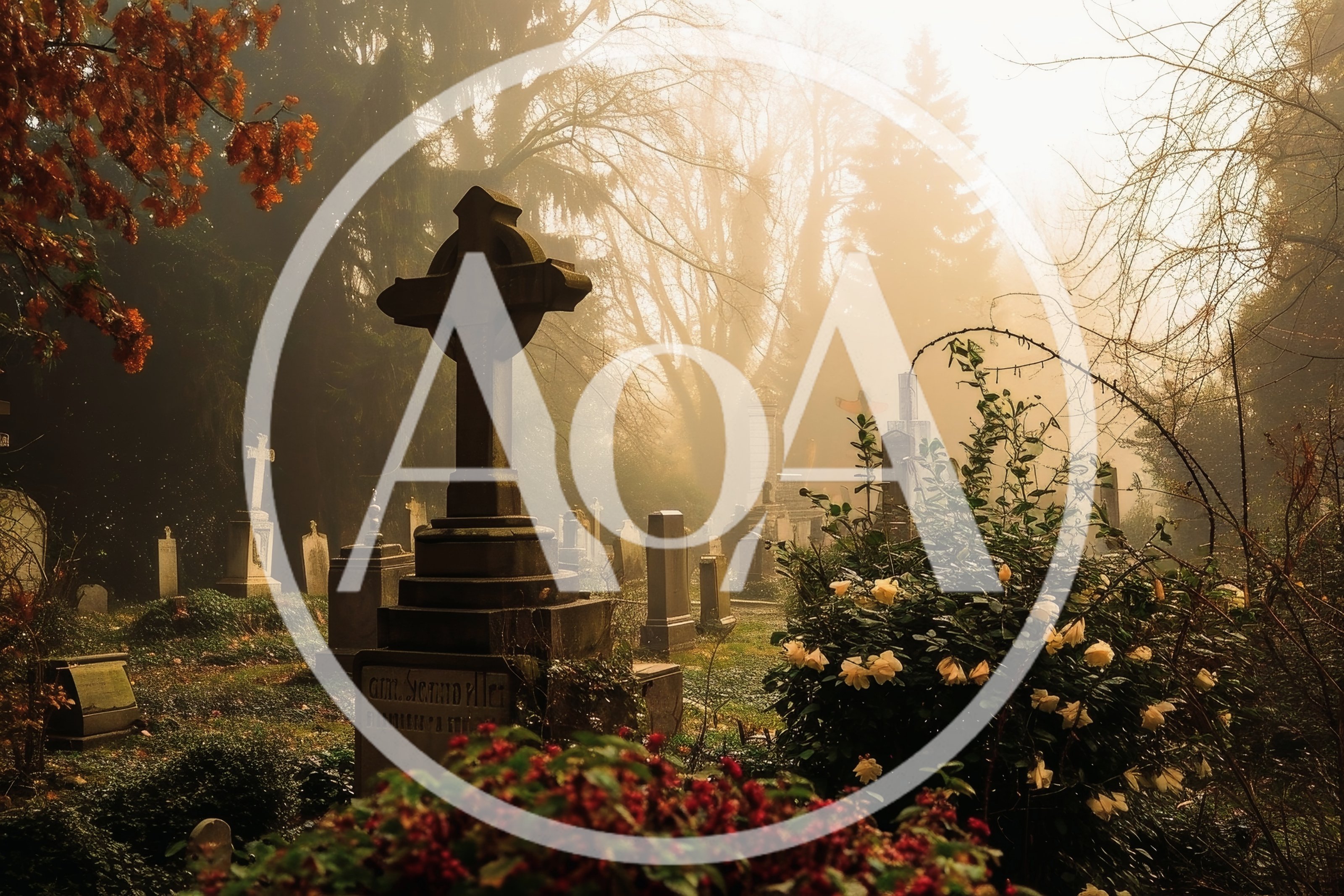 Ancient Cemetery With Celtic Cross In Morning Fog