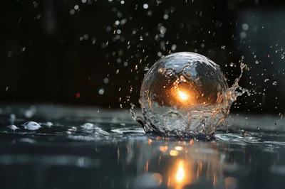 Water Splash Creating A Glowing Liquid Sphere