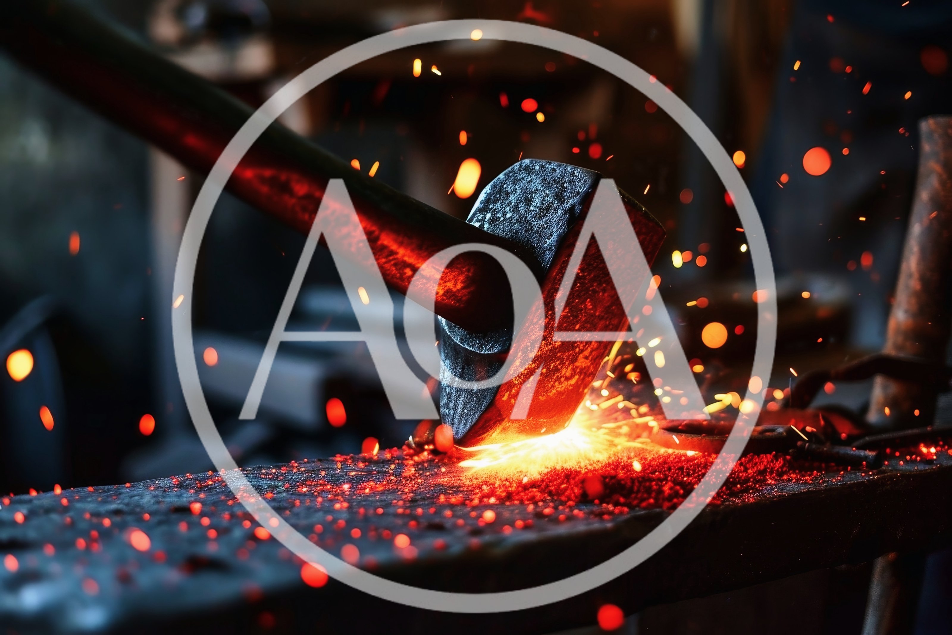 Blacksmith Striking Glowing Metal With Heavy Hammer