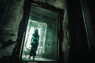Ghostly Figure Standing In An Antique Mirror