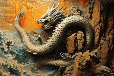 Intricate Stone Dragon Sculpture In A Dramatic Landscape