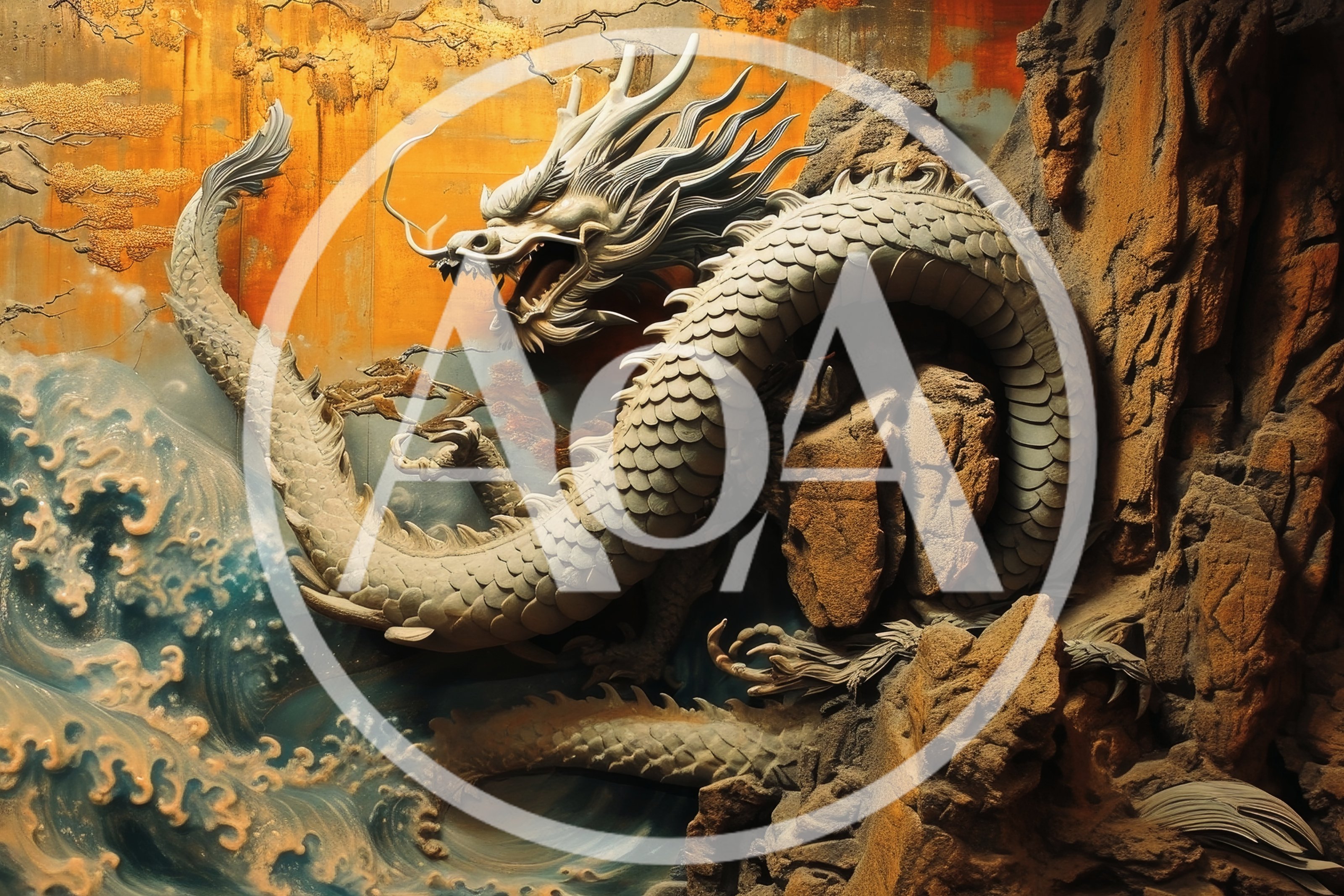 Intricate Stone Dragon Sculpture In A Dramatic Landscape