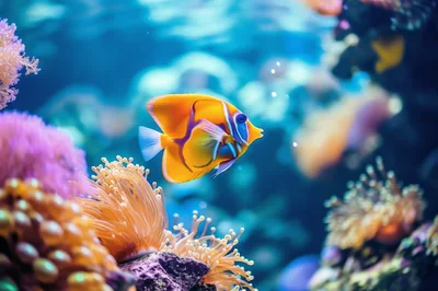 Vibrant Tropical Angelfish Swimming Among Coral Reef