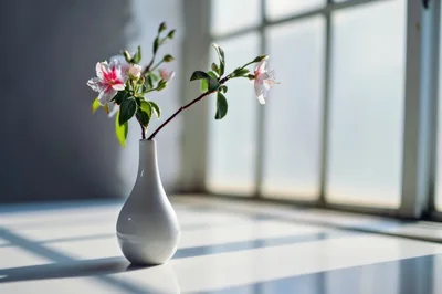 Delicate Azalea Flowers In A Minimalist White Vase