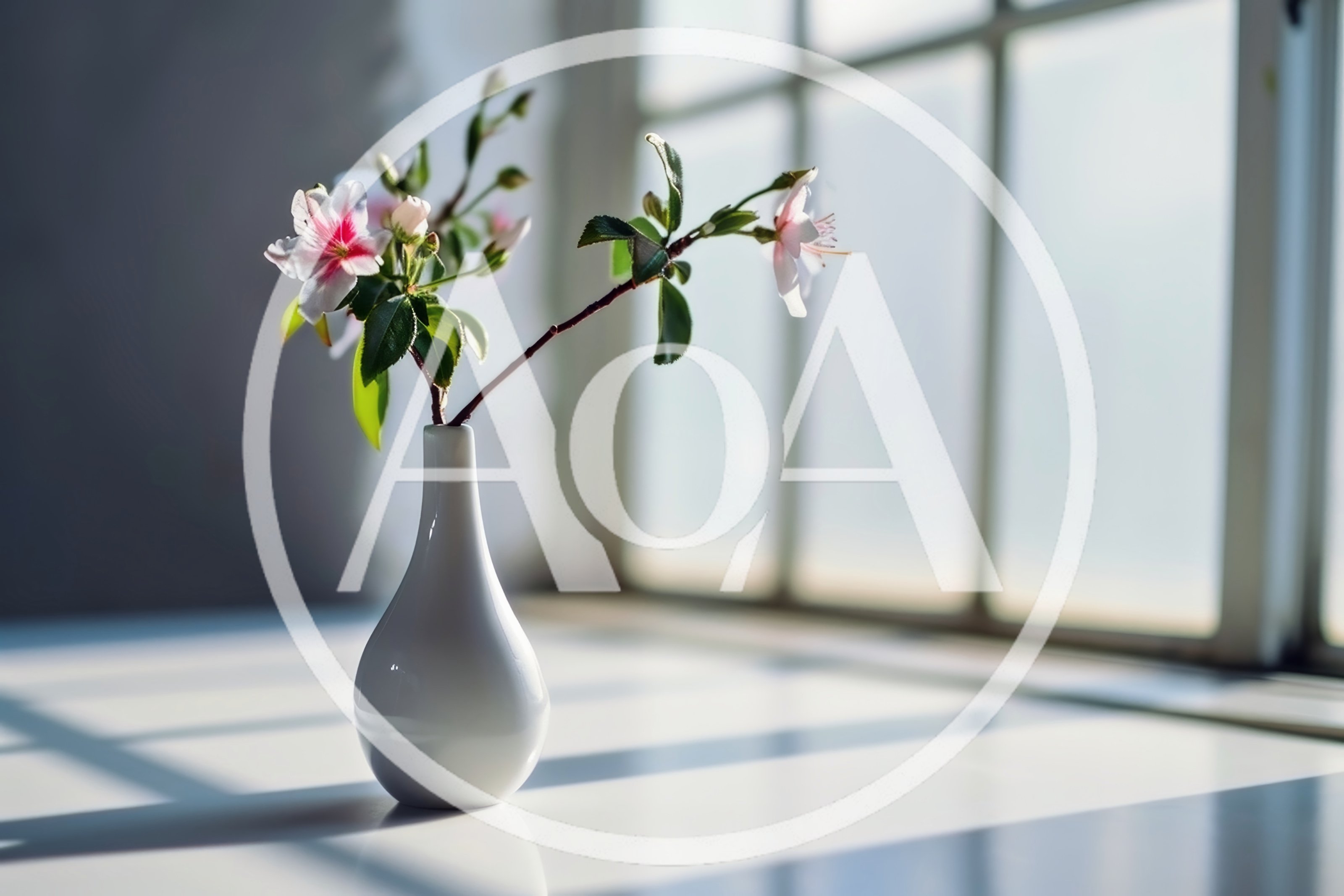 Delicate Azalea Flowers In A Minimalist White Vase