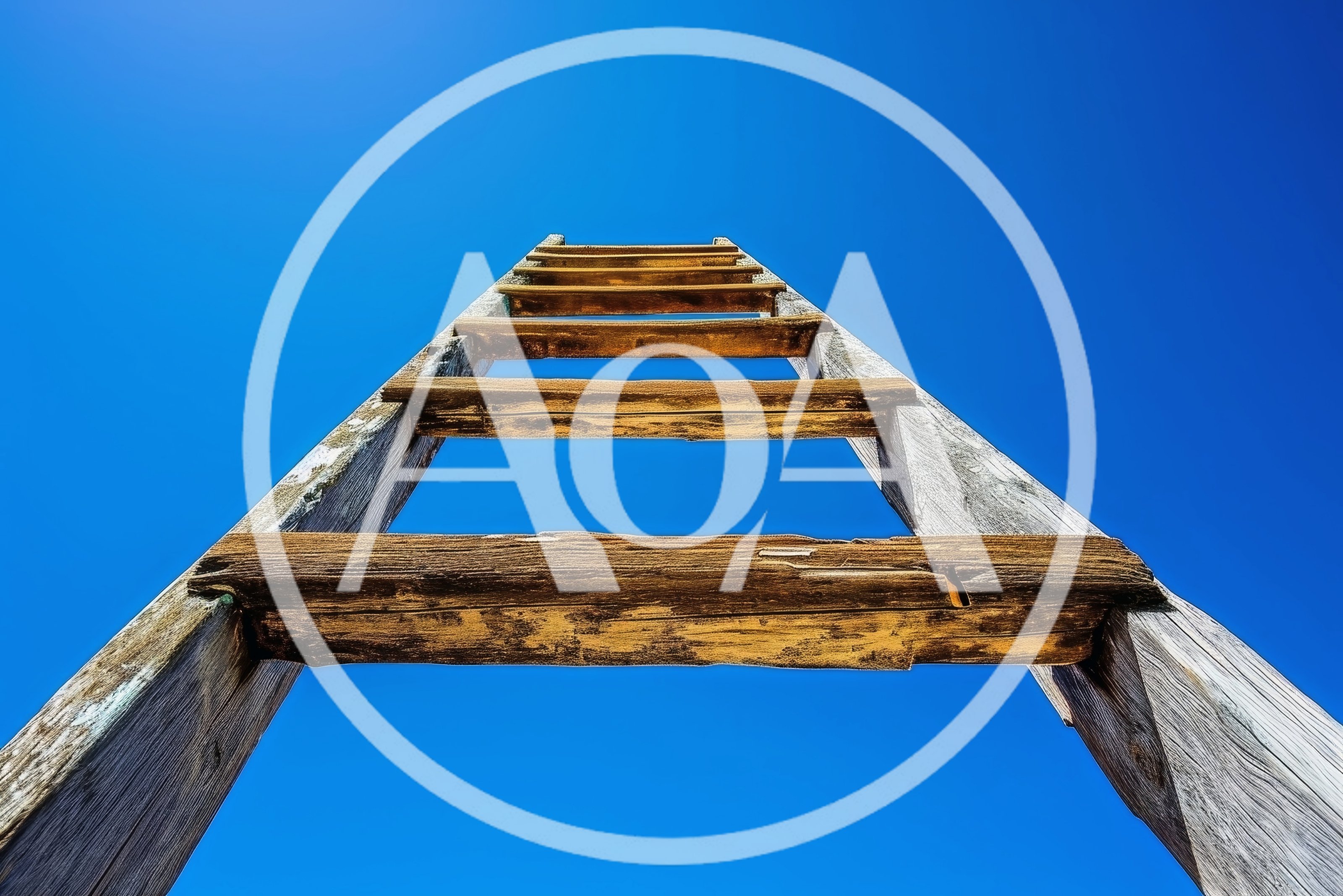 Low Angle View Of A Wooden Ladder Against Blue Sky