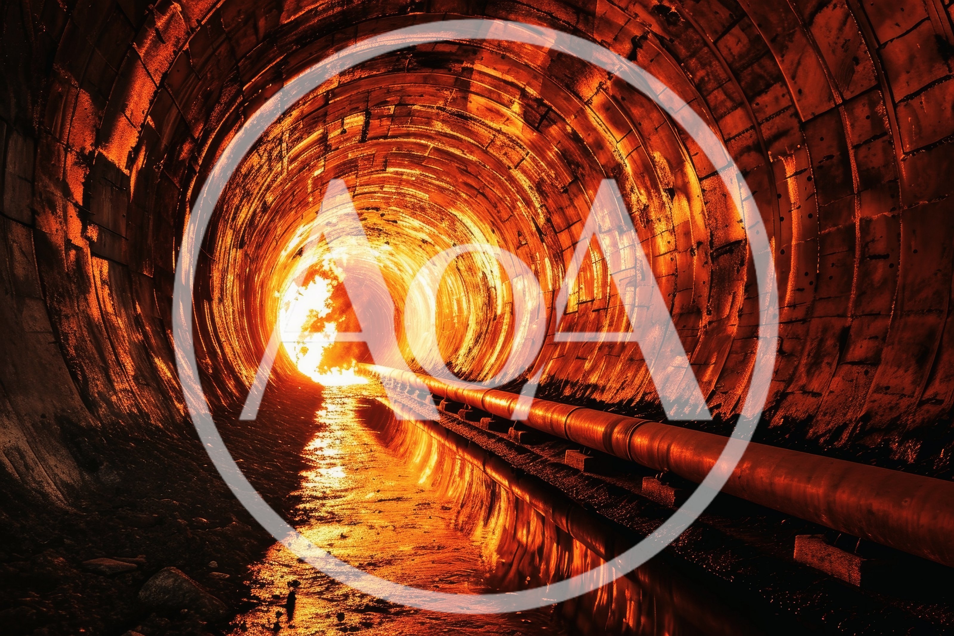 Fiery Industrial Tunnel With Glowing Pipeline