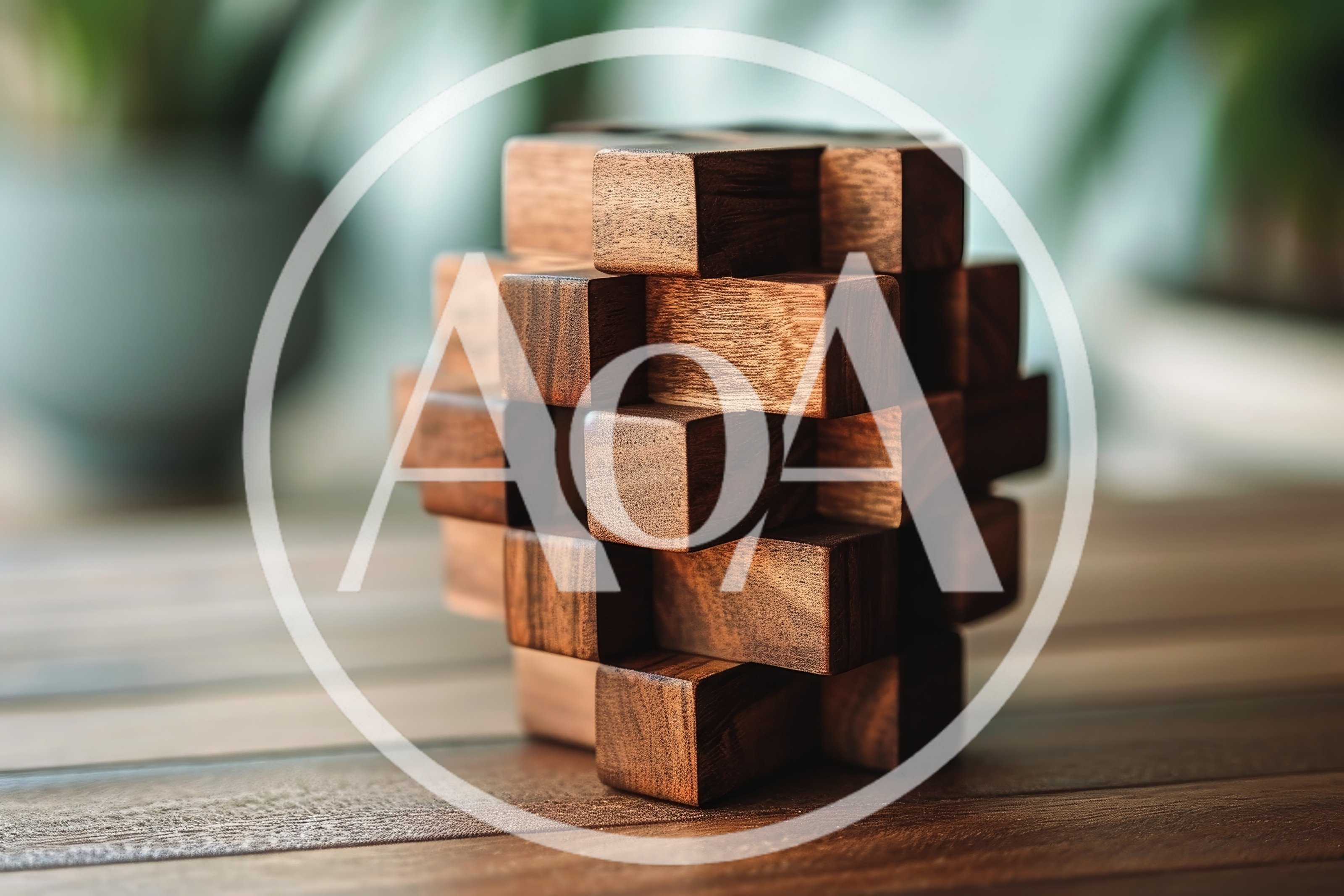 Wooden Burr Puzzle Sitting On A Wooden Table