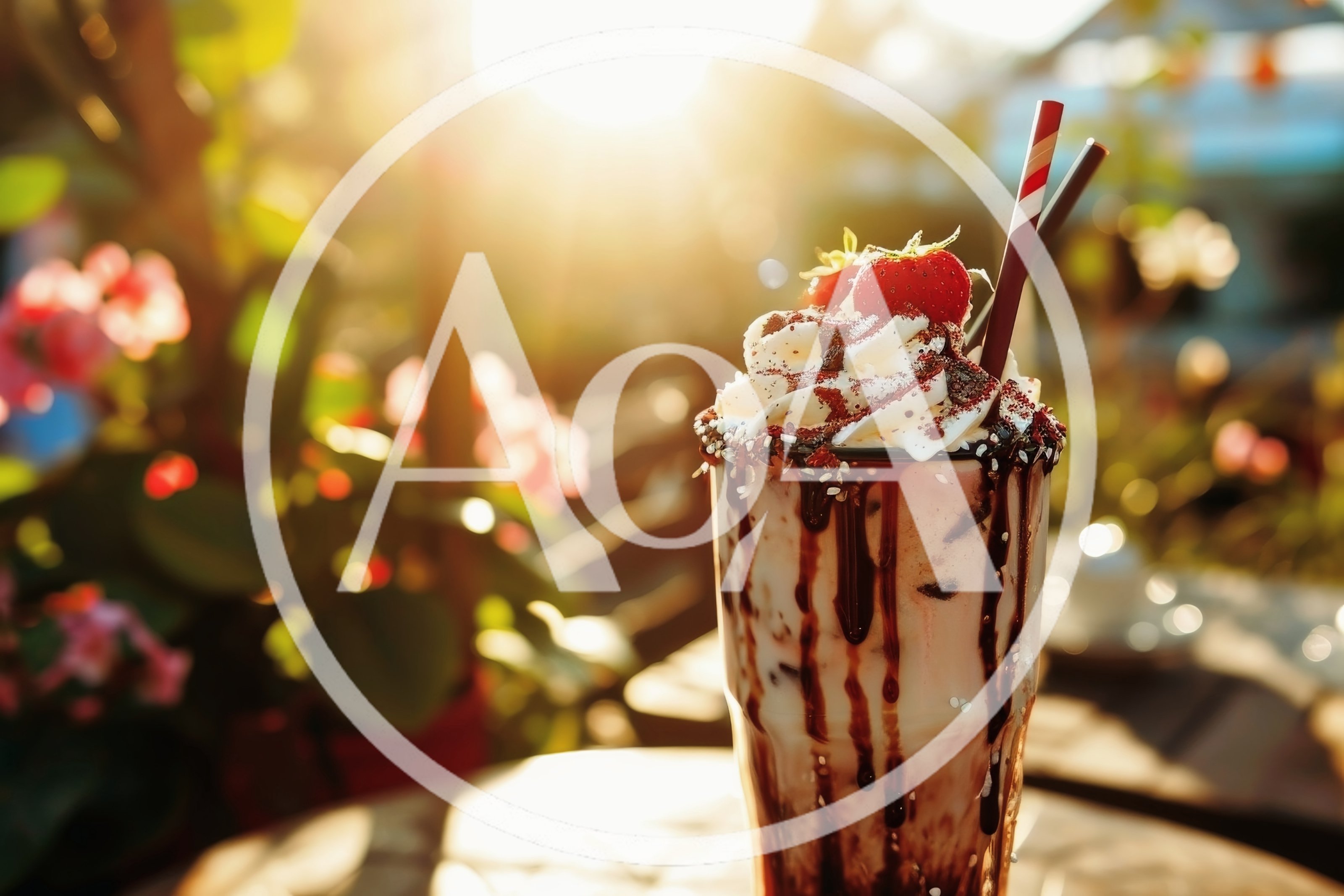 Delicious Chocolate Strawberry Milkshake In A Sunny Garden
