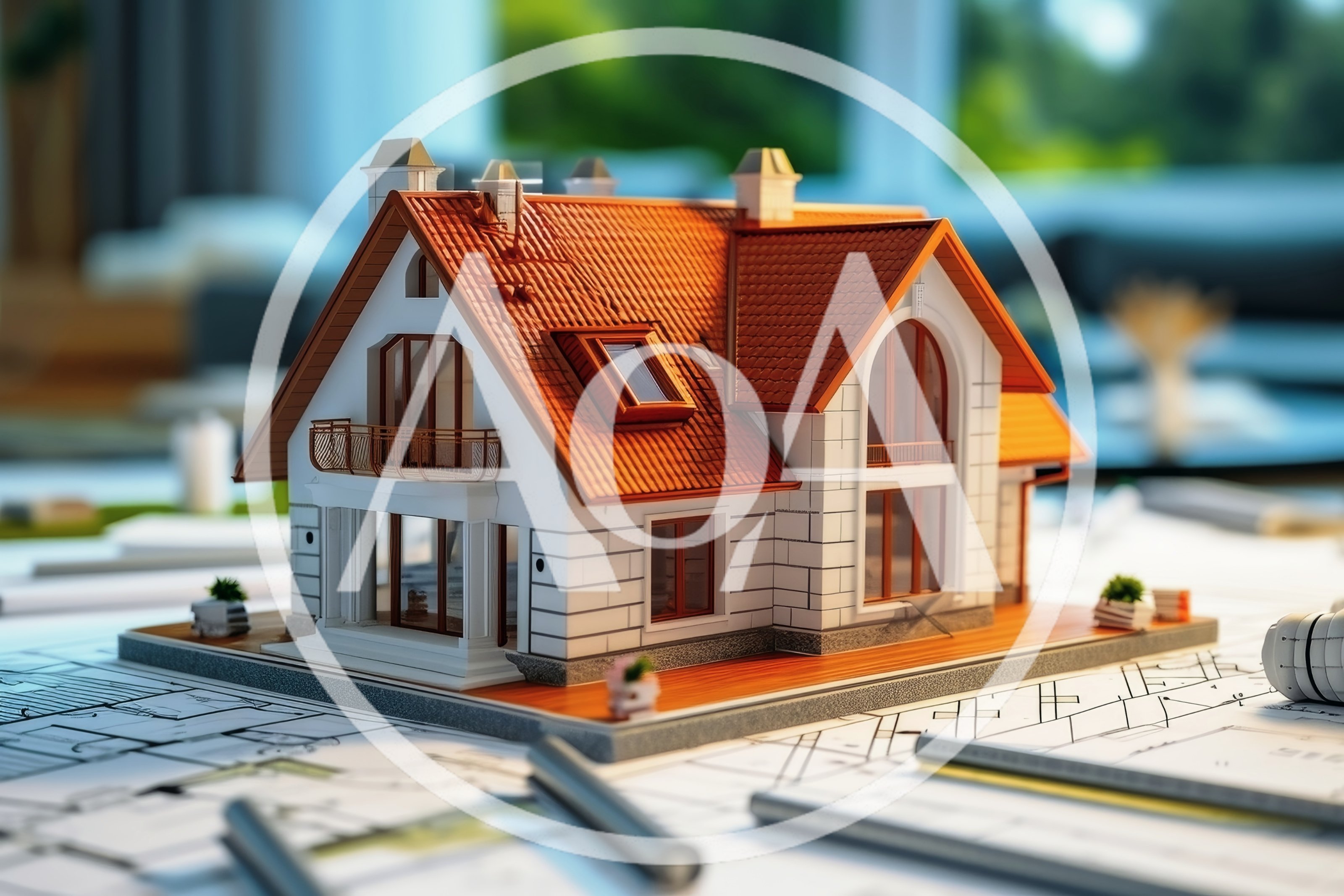 Architectural Model Of A Residential House On Blueprints
