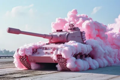 Pink Tank Surrounded By Thick Pink Smoke