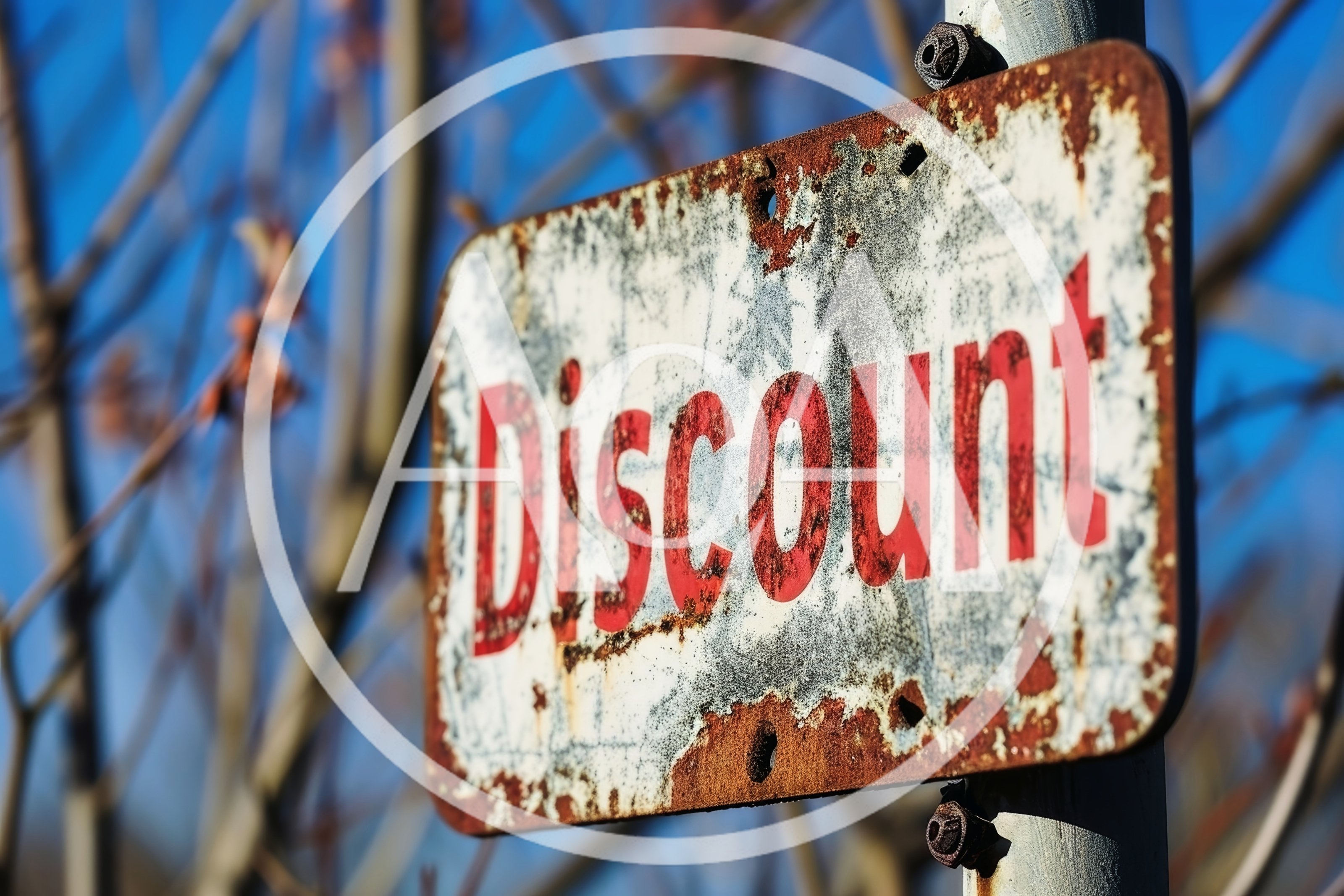Weathered Metal Discount Sign Outdoors