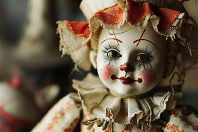 Vintage Porcelain Clown Doll With Detailed Painted Face