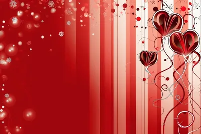 Abstract Red Background With Floating Hearts And Snowflakes