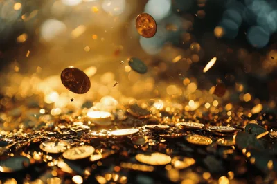 Golden Coins Falling Into A Pile