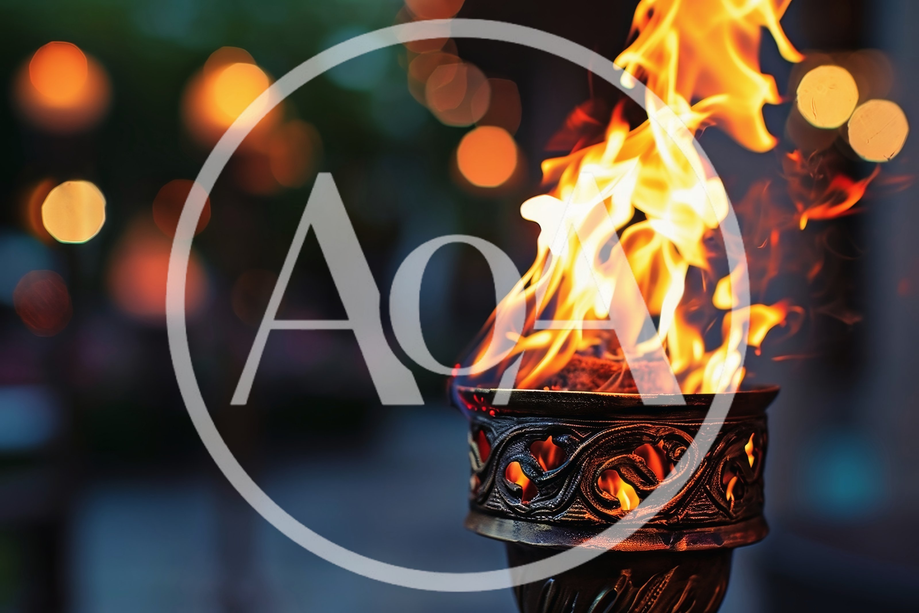 Decorative Metal Torch Burning With Bright Orange Flames